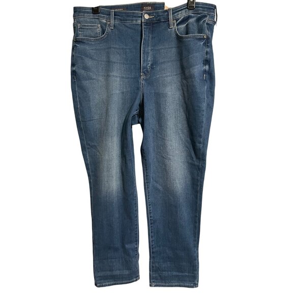 NYDJ Womens Girlfriend Jeans Size 14W Blue Denim Lift Tuck Tech Relaxed Fit - Picture 1 of 13